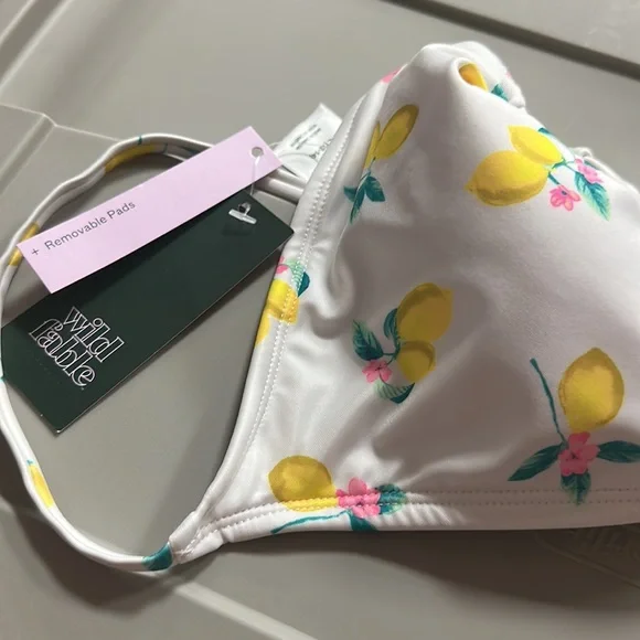 NWT - wild fable - Women’s Tie-Front Triangle Bikini Top - Lemon Print - Picture 6 of 6